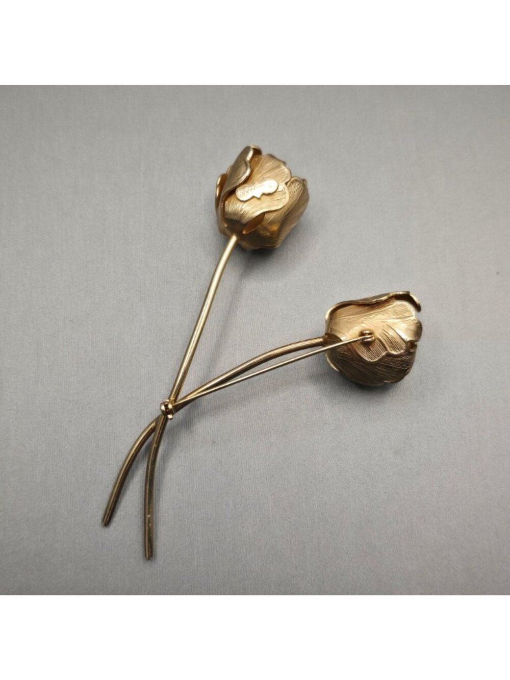 Vintage Giovanni Tulip Brooch 3.75" Long Stem Brushed Gold Tone 60s USA Made Pin - Picture 7 of 9